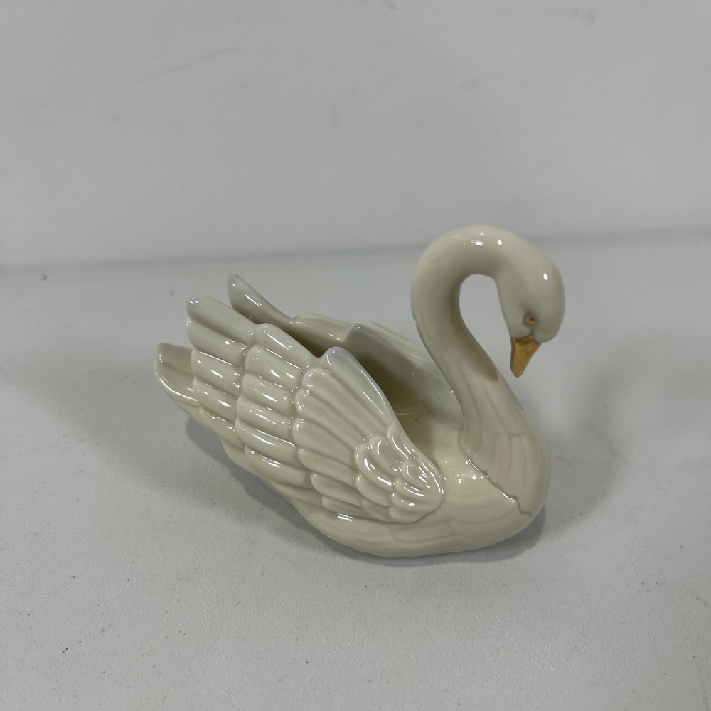Vintage Lenox Swan Figurine Small Cream Ivory Gold Trim Porcelain Bridal Wedding